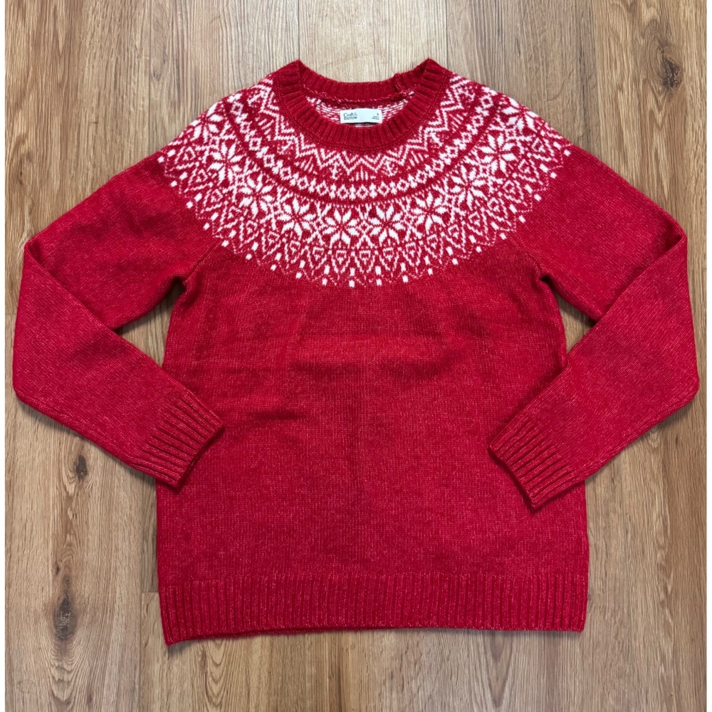 Croft & Barrow Womens Red Fair Isle Snowflake Crew Neck Sweater Size S RN 73277
